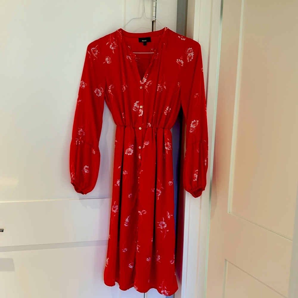 Elegant Red Floral Midi Dress
